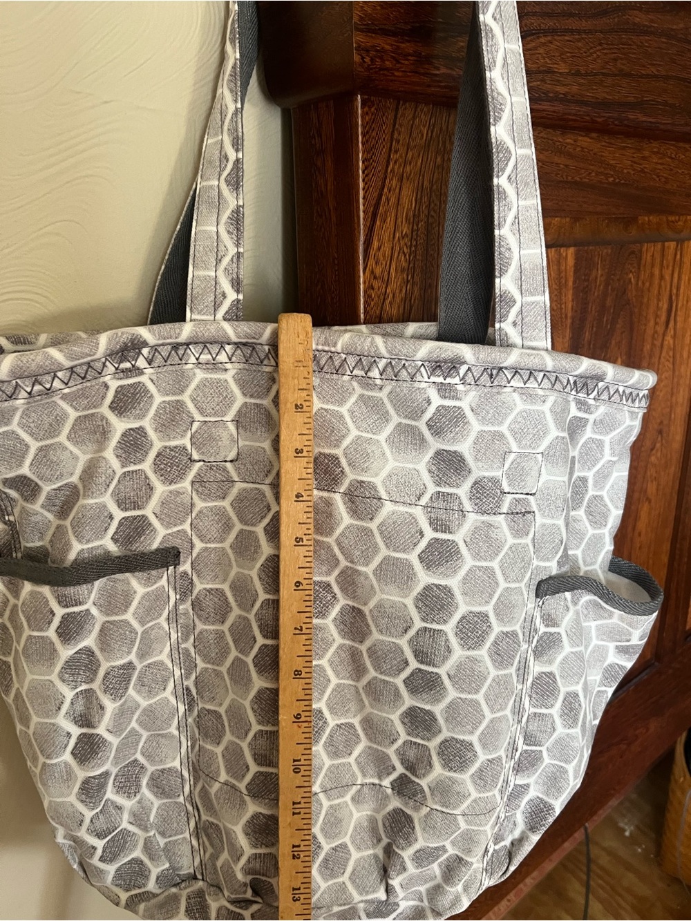 Thirty One Retro Metro 100% Cotton, Washable Gray/White Tote Bag, excellent cond - Picture 10 of 11